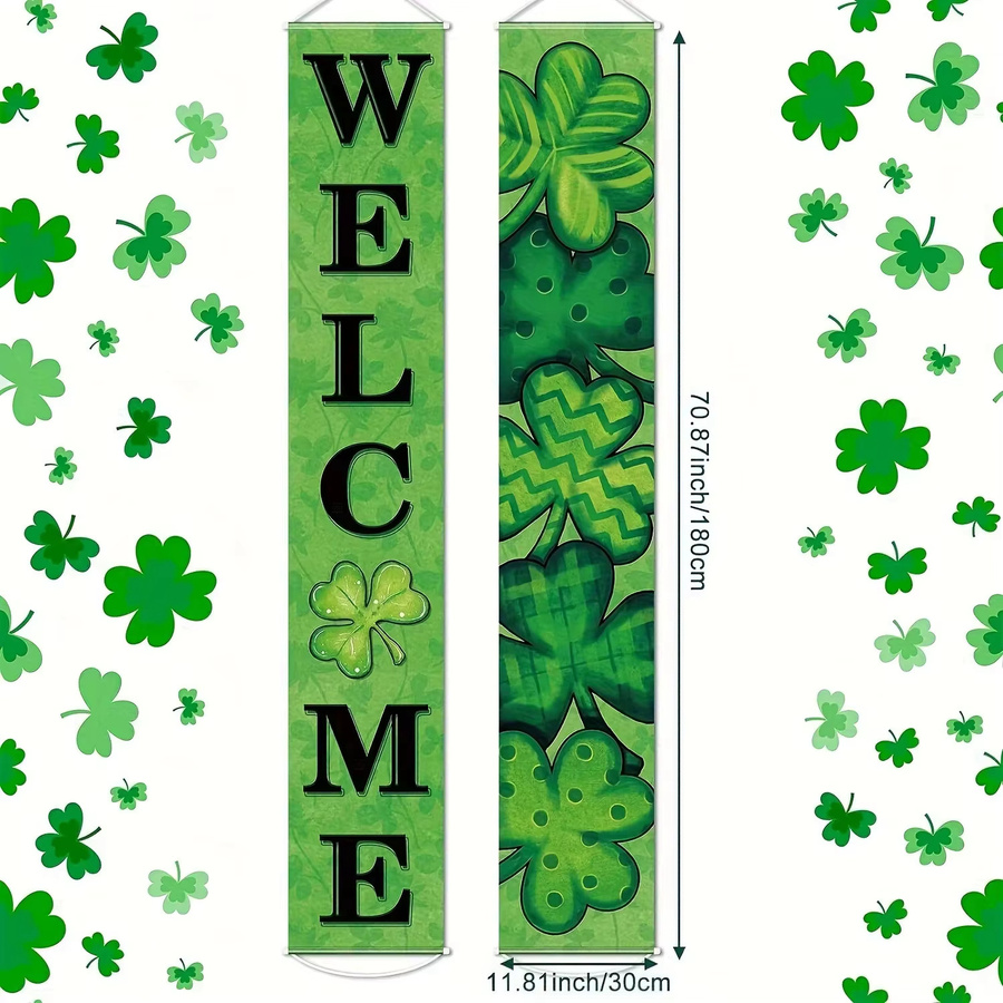 VIKAMA St. Patrick's Day Türbanner mit irischem Kleeblatt-Design, grün, Textil, Höhe: 180 cm, Breite: 30 cm - Bild 2