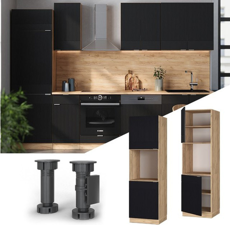 Vicco Vorratsschrank Fame-Line Eiche Schwarz Gestreift mit 2 Türen und Soft-Close-Scharnieren Breite: 60 cm, Höhe: 206 cm, Tiefe: 60 cm