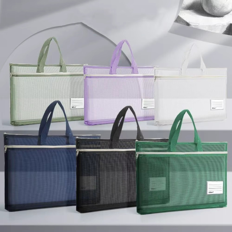 Multifunktionale transparente Nylon Mesh Dokumententasche A3 mit Reißverschluss in Grün - Bild 2