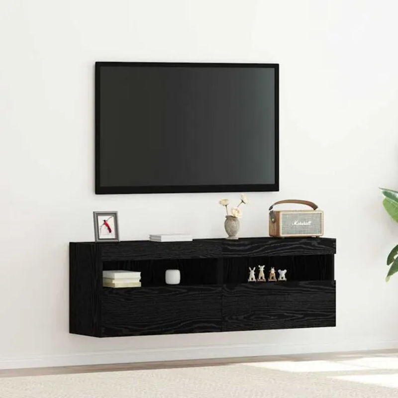 vidaXL TV-Wandanlagen mit LED-Leuchten, 2er-Set, Schwarz, Modern, Holzwerkstoff, B/T/H: 60 x 40 x 40 cm - Bild 1