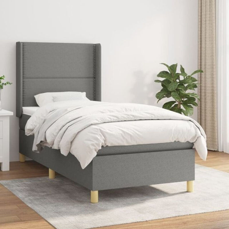 vidaxl Boxspringbett mit Matratze aus Stoff in Anthrazit B/T/H: 90 x 200 x 128 cm - Bild 1