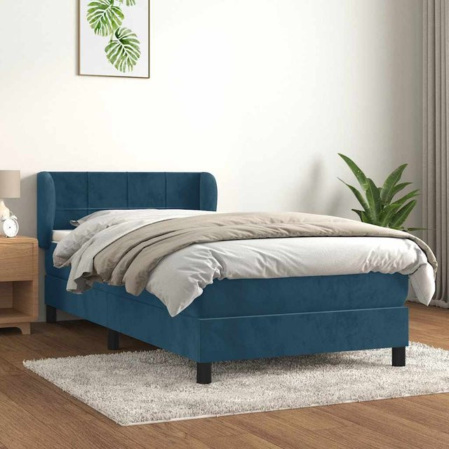 vidaXL Boxspringbett mit Matratze aus Samt in Dunkelblau, B/T/H: 90 x 200 cm - Bild 3