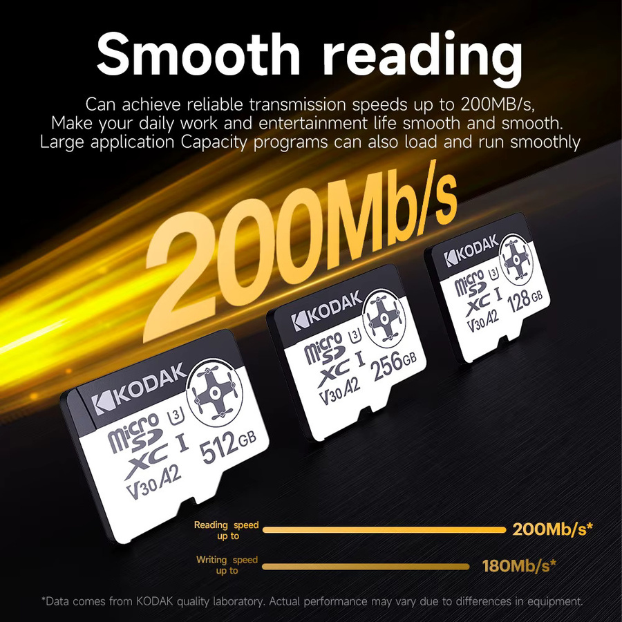 Kodak A2 Micro SD-Karte, 512 GB, Schwarz, bis zu 200 MB/s, TF-Speicherkarte für Drohnen und Nintendo Switch - Bild 1