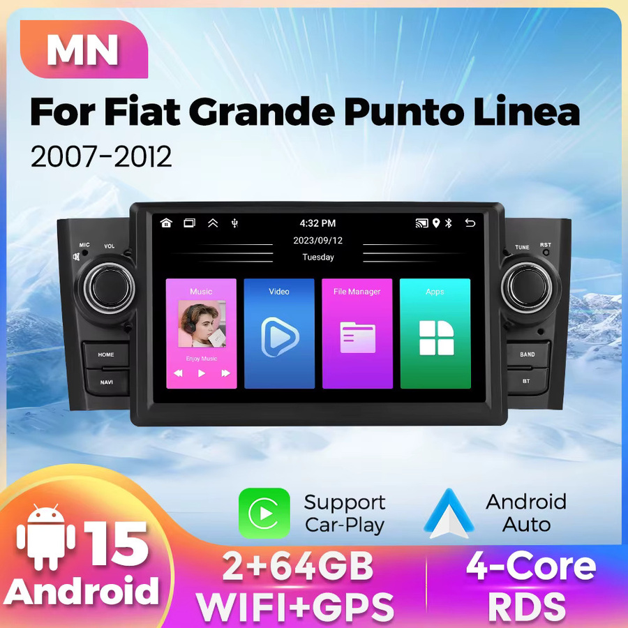NAVIFANS Android 15 Autoradio mit Carplay und GPS Navigation für Fiat Grande Punto Linea 2013-2017, Schwarz - Bild 2