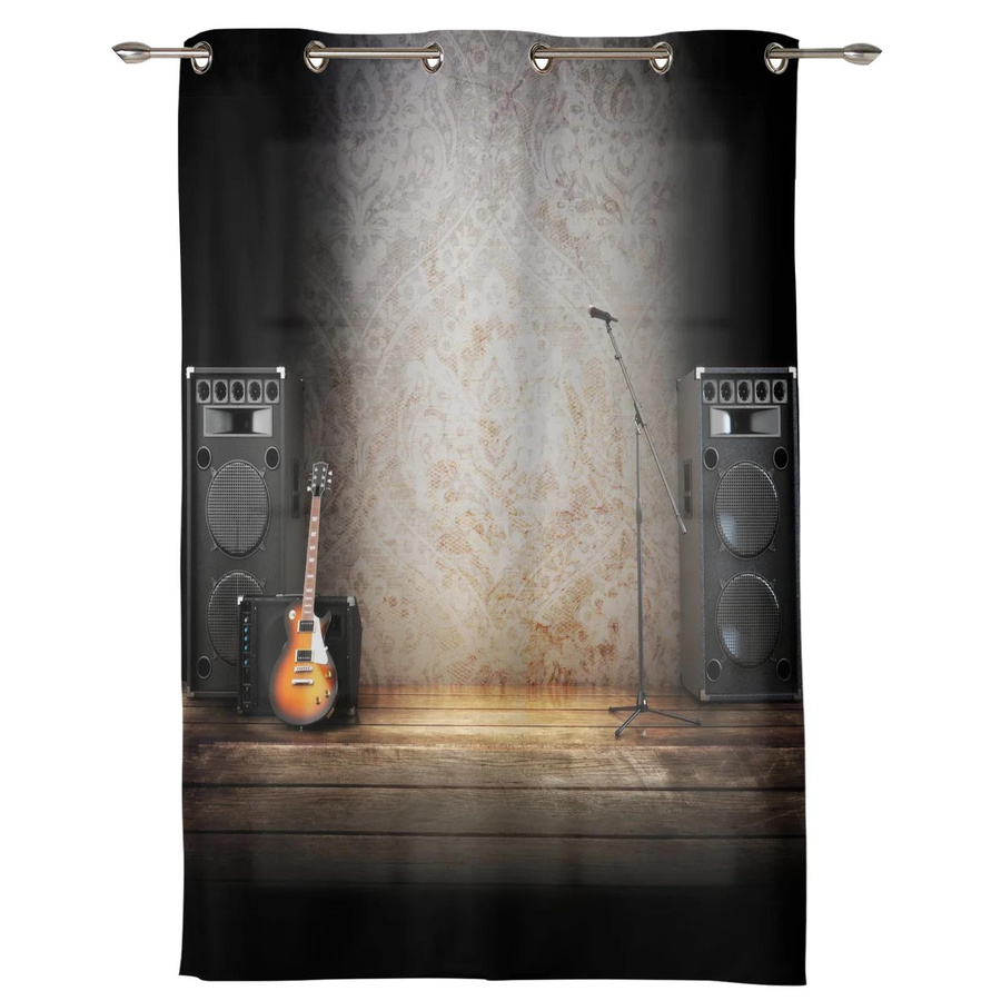 Dekorative Musik-Vorhänge mit Lautsprecher- und Gitarren-Motiv, halbtransparent, Mehrfarbig, Höhe: 130 cm - Bild 2