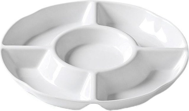 Sidiyuan Serviertablett in Weiß im Porzellan-Look aus Melamin, runde Snack-Servierplatte für Vorspeisen und Knödel - Bild 1