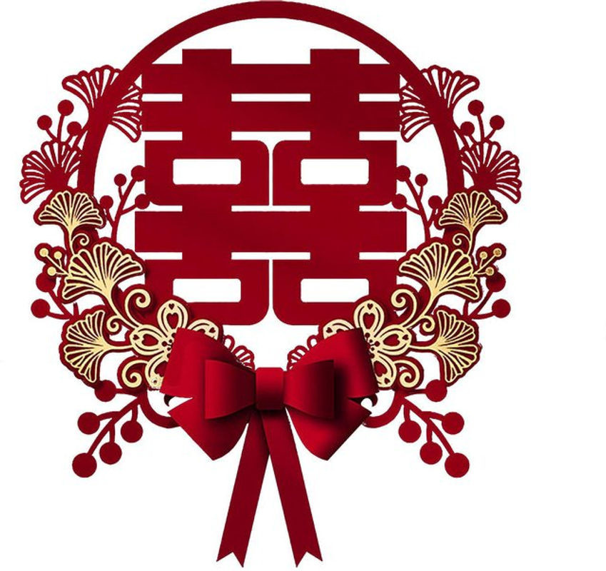 OutsideWorld Selbstklebender Wandaufkleber für chinesische Hochzeiten mit Doppelglück-Symbol und Blumen in Rot - Bild 1