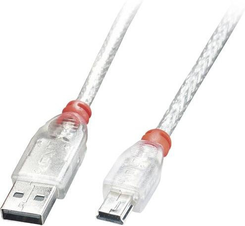 Lindy USB 2.0 Kabel mit USB-A und USB-Mini-B Stecker, transparent, 0,50 m - Bild 1