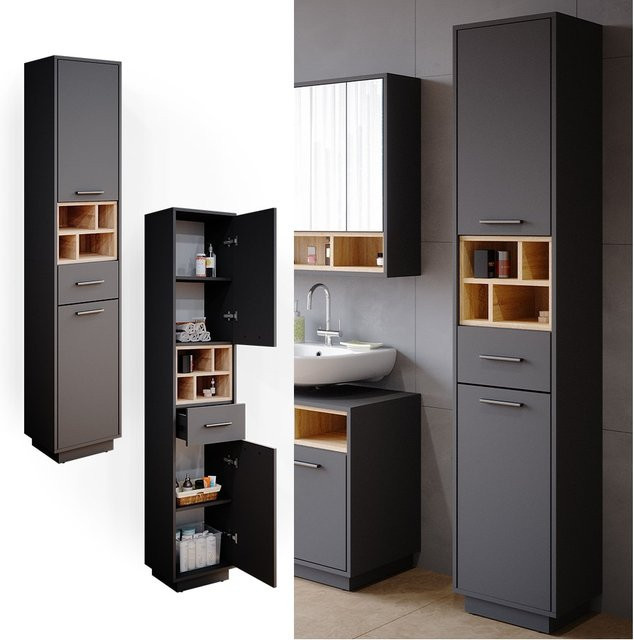 Vicco Badschrank Beatrice Hochschrank in Anthrazit, B/T/H: 38 x 30,52 x 190 cm - Bild 2