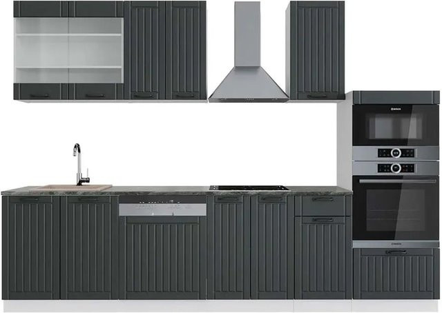 Vicco Fame-Line Küchenzeile im Landhausstil in Anthrazit und Weiß mit Hochschrank, Breite: 300 cm - Bild 1