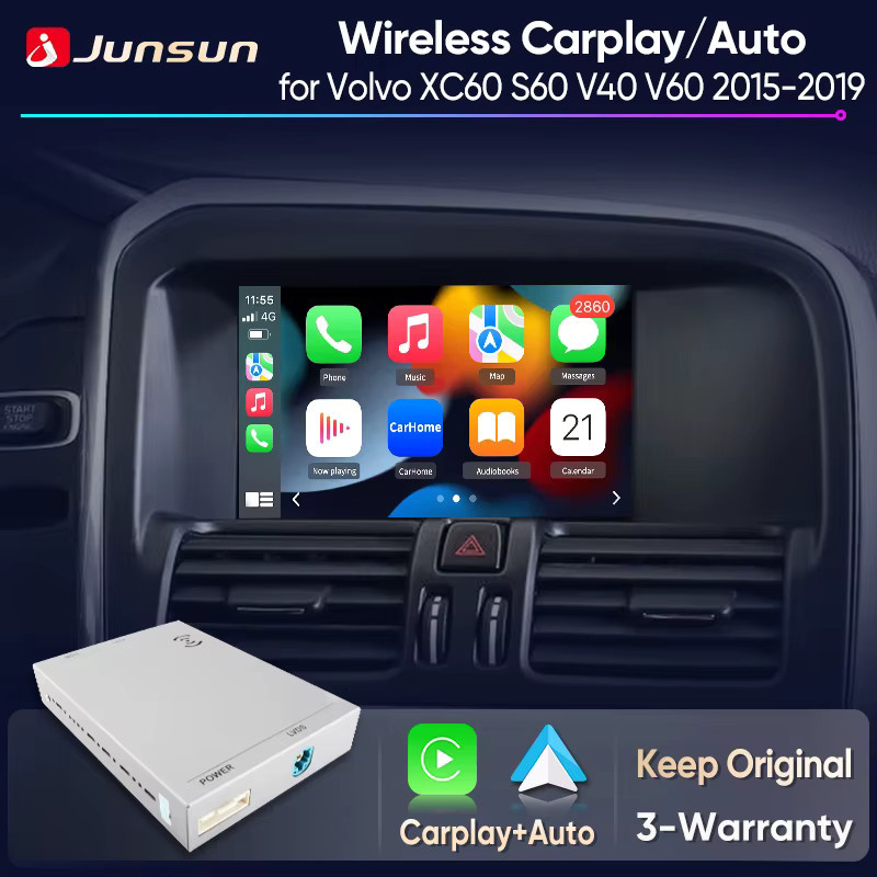 Junsun Wireless Carplay und Android Auto Adapter für Volvo XC60, S60, V40, V60, XC90 mit Airplay und Mirror Link - Bild 2