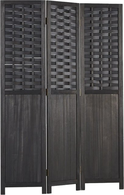 Homestyle4u 3-tlg. Paravent aus Paulowina-Holz mit Rattanmuster in Schwarz, B/H: 120 x 170 cm - Bild 1