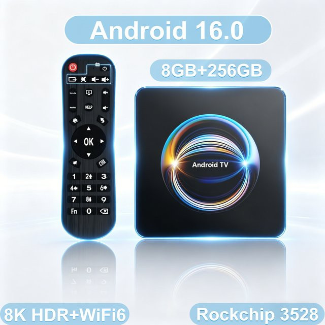 UOSU X66 Smart TV Box Android 16 Media Streamer mit 8GB RAM und 256GB Speicher, 8K HDR, WiFi 6 und Bluetooth 5.4, Schwarz - Bild 1