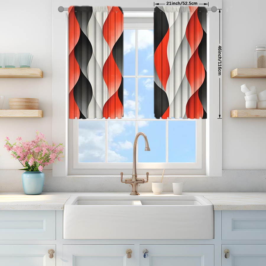 Tonnika Chen Vorhang-Set mit 2 Stück in Schwarz, dreidimensionales Wellenwasserfall-Design zur Abdunkelung und Dekoration, B: 100 cm, H: 70 cm - Bild 4
