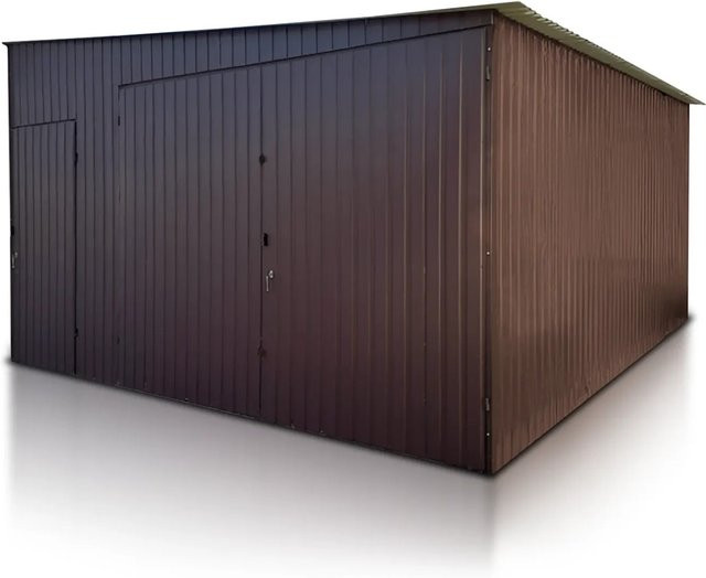 Liderstal Einzelgarage Basic aus Blech mit Pultdach und Doppelflügeltor in Dunkelbraun, B: 400 cm, T: 500 cm - Bild 1