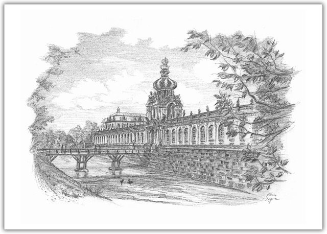 Panoramabild Dresden Stadtansicht von tantum graphic in Grau auf Papier, Breite: 29,7 cm, Höhe: 21,0 cm - Bild 1