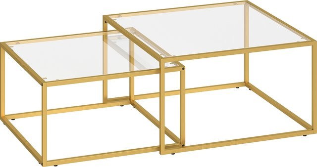 HOMCOM 2er-Set quadratische Nesttische mit gehärteter Glasplatte und Metallgestell in Gold, B/T/H: 75 x 75 x 42 cm - Bild 1