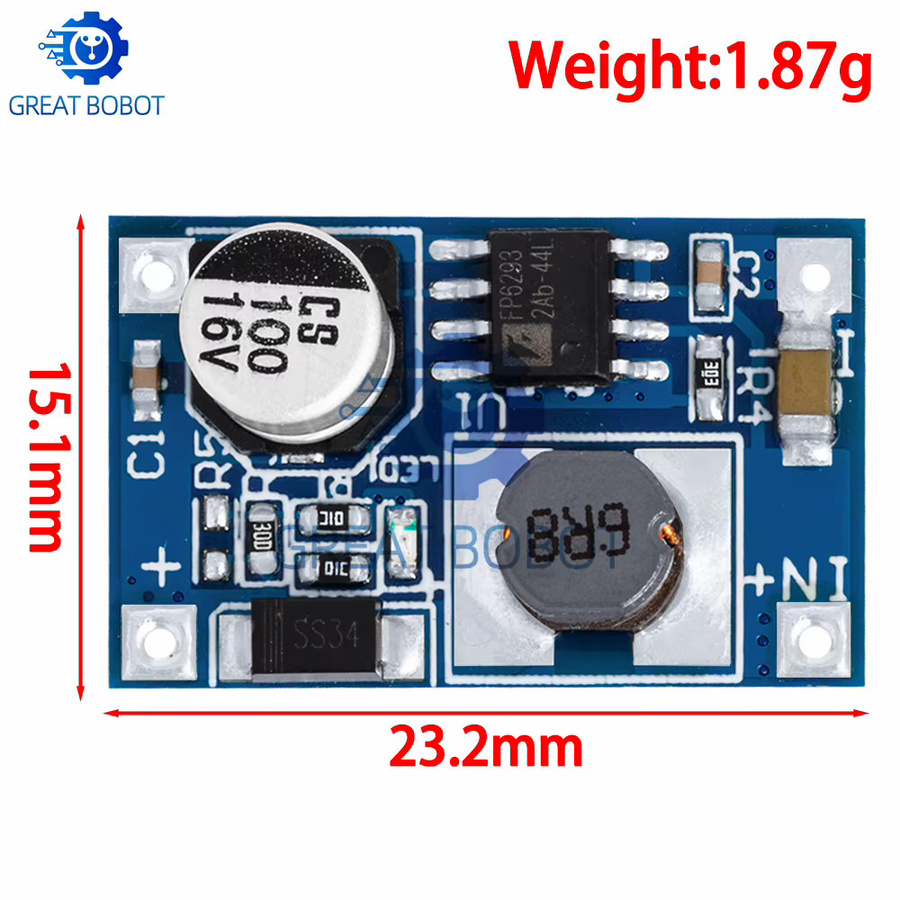 Baishundianzi BS 8W DC-DC Step Up Wandler USB-Boost-Modul zur Aufladung von 3,7V Lithiumbatterien, Blau - Bild 2