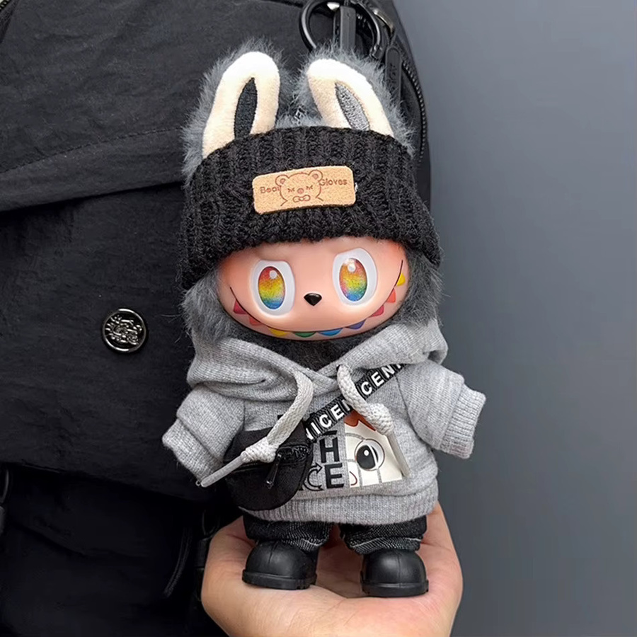 EVANOVM Labubu Plüsch Puppe Kleidung Mode Hoodie Hosen Set, Zubehör - Bild 2