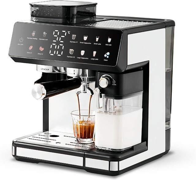 Aiorber Kaffeevollautomat in Schwarz mit 1350W, Dual Boiler, Milchaufschäumer, Touchscreen und 2,7l Wassertank für Bohnen- und Pulverkaffee - Bild 1