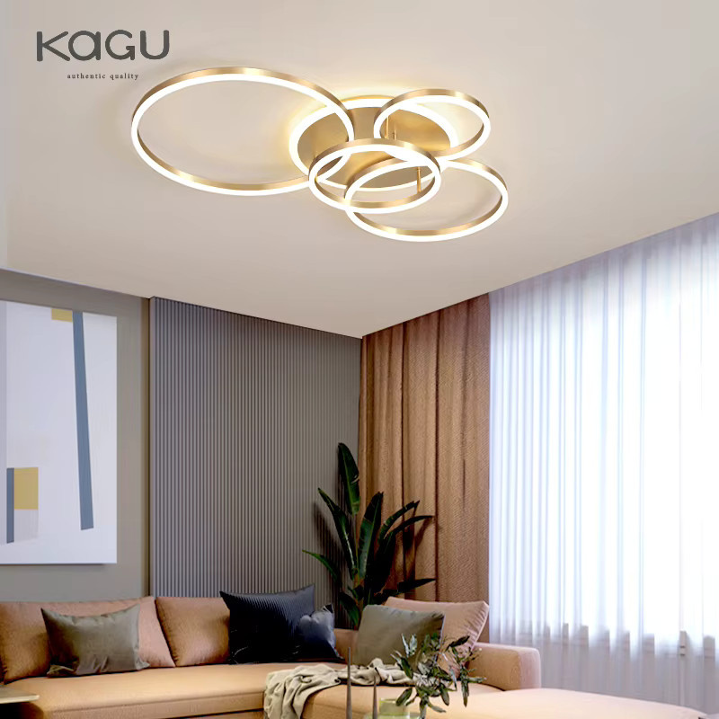 KAGU Moderner LED-Ring-Kronleuchter in Gold/Messing, dimmbare Pendelleuchte für Wohnzimmer, Arbeitszimmer und Foyer, warmweißes Licht - Bild 2