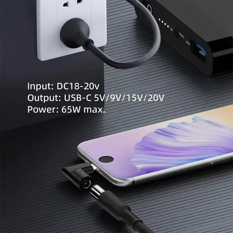HP/DELL DC Power Jack zu USB-C PD Adapter Konverter 65W Schnellladegerät Schwarz 7,4x5,0mm - Bild 3