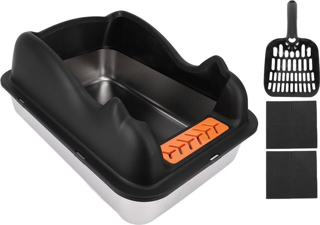 Aimo Edelstahl Katzentoilette mit Deckel in Silber, hochwandig und leicht zu reinigen - Bild 1