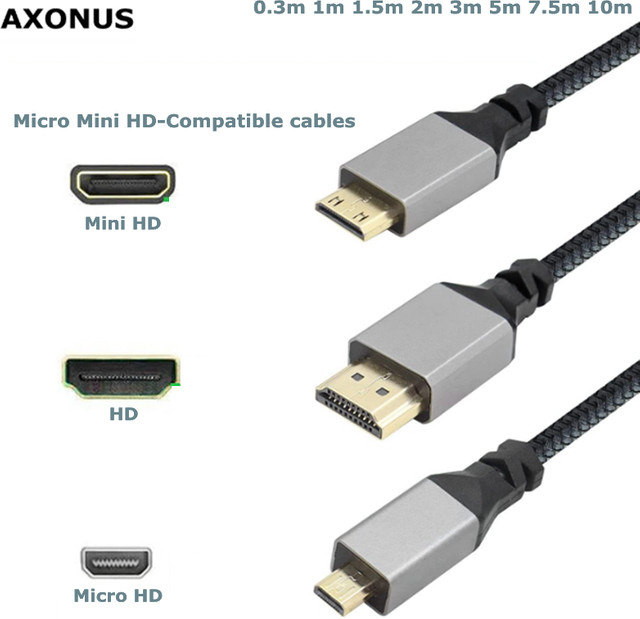 AXONUS HDMI Verlängerung Kabel mit Nylon Geflecht in Schwarz, 4K 60Hz, Micro Mini zu HDMI kompatibel für Kamera, PS3/4/5, Projektor, TV Box und Laptop - Bild 1