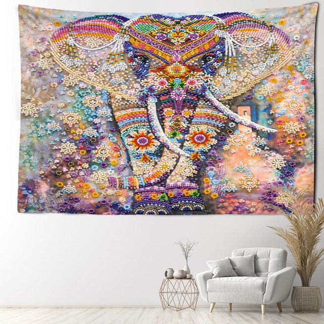 Abstrakter Elefant Wandteppich im Boho-Stil von Binchi Outdoor Equipment, bunt, Breite: 95 cm, Höhe: 70 cm - Bild 1