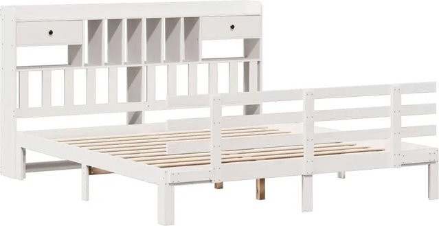 vidaXL Massivholzbett aus Kiefer mit Kopfteil und Regal in Weiß, B/T/H: 180 x 200 x 186 cm - Bild 1