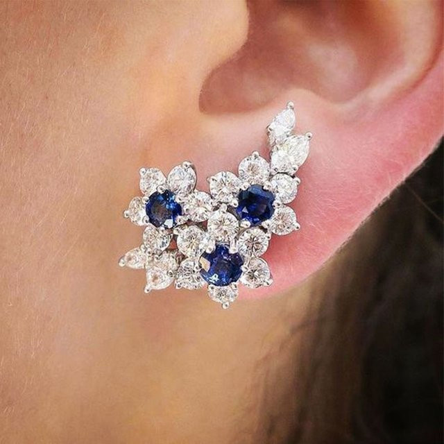 Huitan Ohrstecker, Blue Flower Design, Zirkonia, Damen - Bild 1