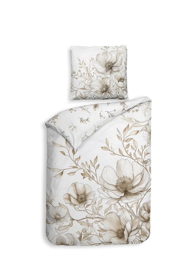 Heckett & Lane Mako-Satin Bettwäsche Giotto floral in Off-White, Beige und Sand, Set bestehend aus Bettbezug und Kissenbezug, B/H: 155 x 220 cm und 80 x 80 cm - Bild 1