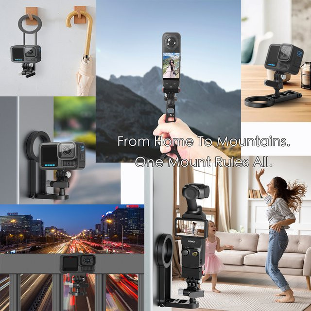 FEICHAO Magnetische Multifunktions-Schnellspannerhalterung für GoPro, DJI und Insta360, 360 Grad drehbar, Schwarz - Bild 1