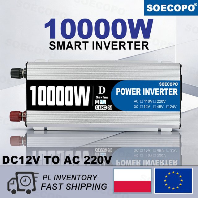 SOECOPO Smart Power Inverter Spannungswandler DC12V zu AC220V mit 1100W Nennleistung und 10000W Peak in Silber - Bild 1