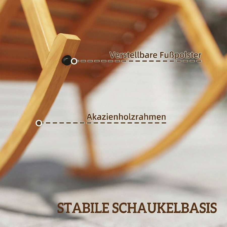 Outsunny Schaukelstuhl aus Akazienholz mit Kissen in Beige, B/T/H: 60 x 89 x 107 cm - Bild 3
