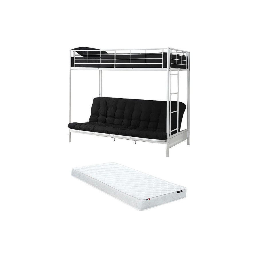 Vente-unique Hochbett Modulo in Weiß aus Metall im Industriestil, Höhe: 170 cm, Breite: 96 cm, Tiefe: 198 cm - Bild 2