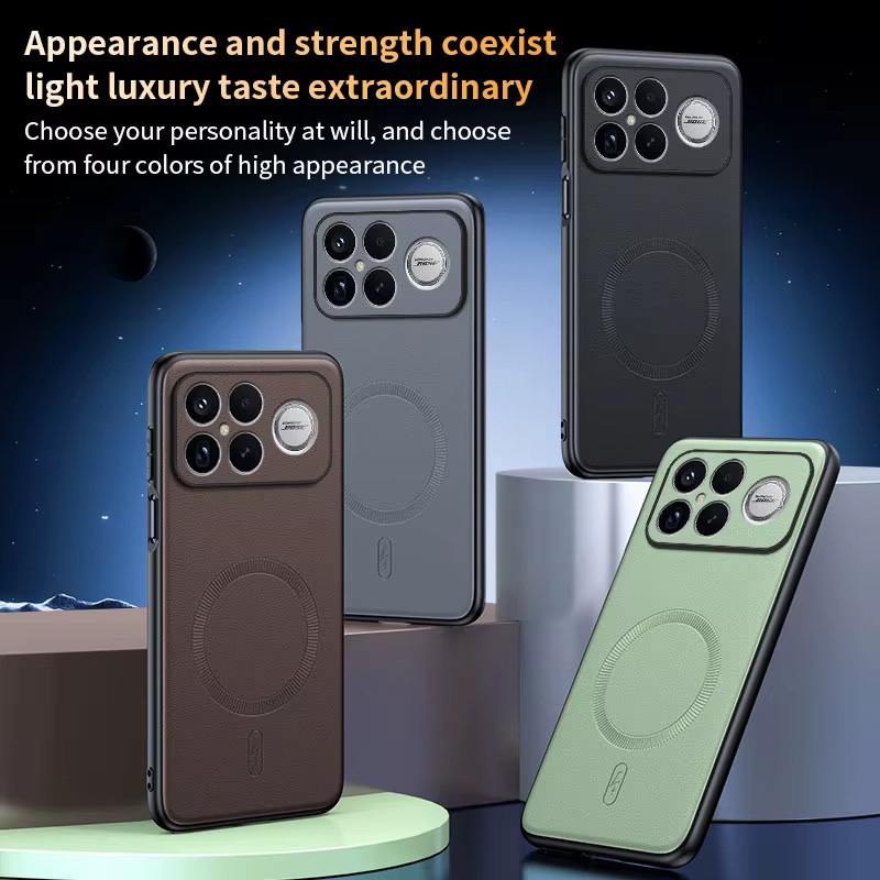 Magnetische Ladehülle aus Leder und Silikon mit Linsenschutz für Xiaomi Poco F6 F7 F8 Ultra X6 X7 X8 ProMax in Schwarz - Bild 2