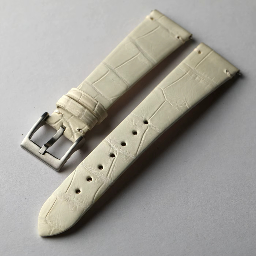 Raystray Uhrenarmband Krokodilleder, Leder, Weiß, Herren, 20 mm x 16 mm - Bild 4