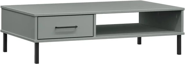 vidaXL Couchtisch OSLO aus massivem Kiefernholz mit Metallbeinen, Grau, B: 100 cm, T: 55 cm, H: 29 cm - Bild 1