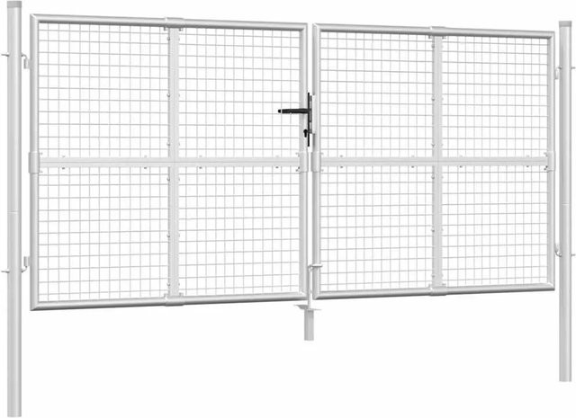 vidaXL Maschendraht-Gartentor aus verzinktem Stahl in Silber, B: 300 cm, H: 125 cm - Bild 1