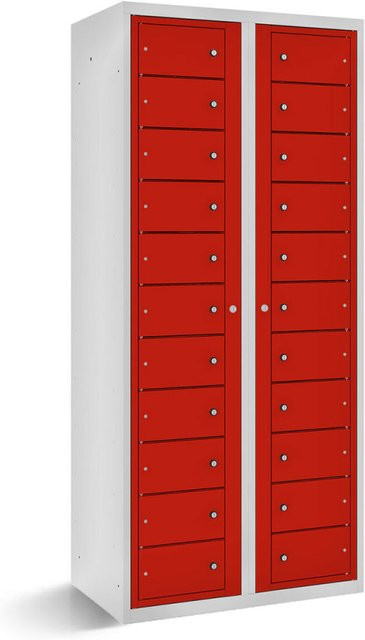 rotstahl Fächerschrank mit 22 Fächern und Zentraltüren, Farbe Rot, Korpus Lichtgrau, B/T/H: 80 x 50 x 180 cm - Bild 1