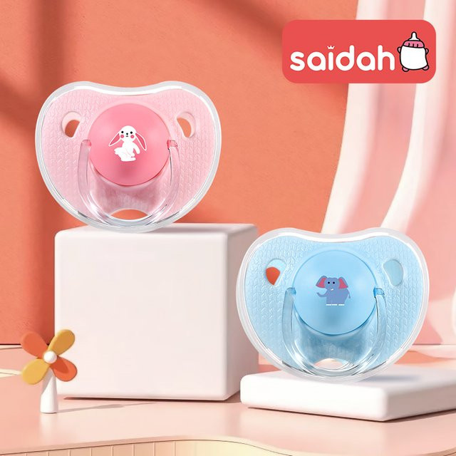 Silikon Zahnschnuller für Neugeborene und Kleinkinder mit Cartoon-Muster in Blau und Rosa - Bild 1