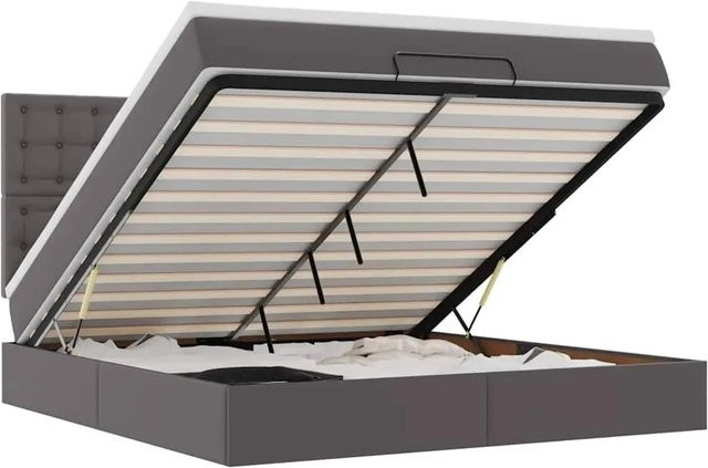 vidaXL Ottoman-Bett mit Matratze und LED-Beleuchtung in Grau aus Kunstleder, B/T: 180 x 200 cm - Bild 1