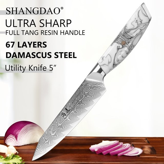 SHANGDAO Damascus VG10 Stahl Küchenmesser, 5 Zoll Paring Knife mit Tinte und Waschharzgriff - Bild 1