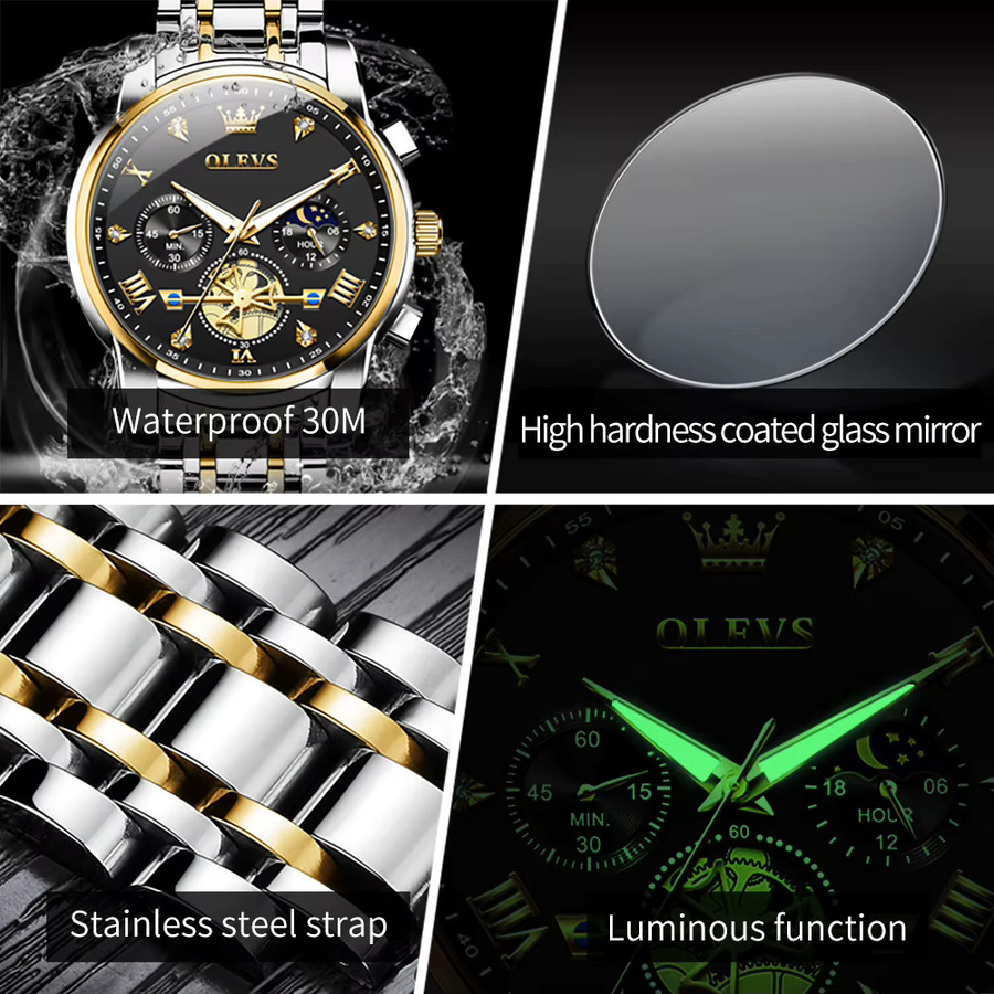 OLEVS Chronograph, Quarz, Edelstahl, Schwarz, Herren - Bild 4