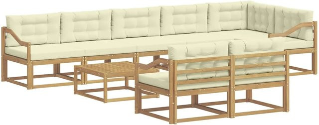 vidaXL Outdoor-Sofagarnitur aus Akazienholz in L-Form, 9-teiliges Set in Weiß und Beige mit Polsterkissen, B/T/H: 79 x 79 x 37 cm - Bild 1