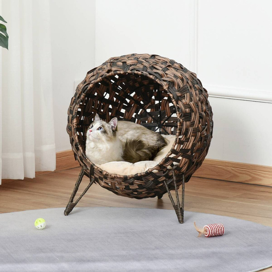 PawHut Katzenhöhle aus Polyrattan in Braun mit Durchmesser: 52 cm und Höhe: 58 cm - Bild 4