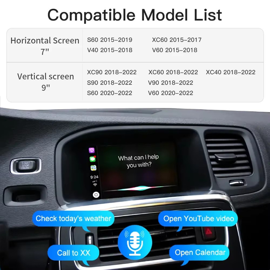 AUTOABC Drahtlose CarPlay und Android Auto AI Box für Volvo XC60 XC70 S60 S80 V60 V70 V40 mit Kamera-Unterstützung und AirPlay - Bild 3