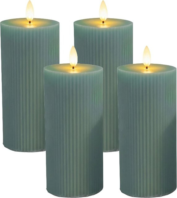 Relaxdays LED Echtwachs Stumpenkerzen 4er Set Khaki mit Rillen-Design und flackerndem Effekt, Höhe: 18 cm - Bild 1
