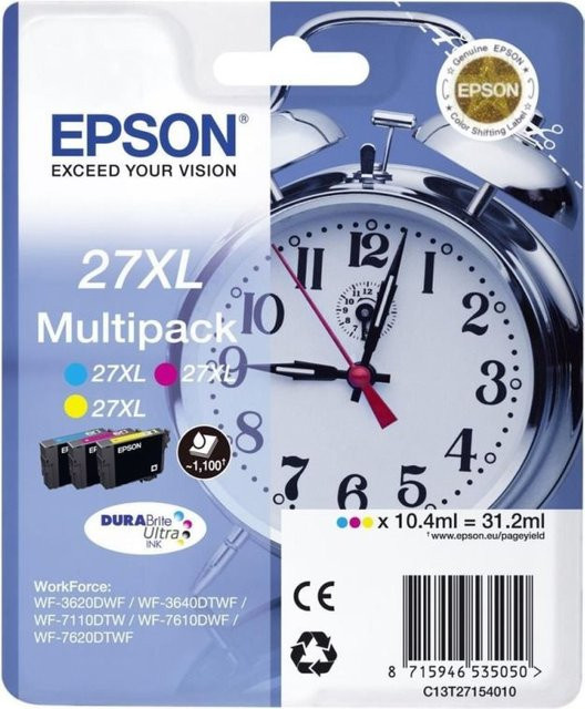 Epson 27XL Multipack Tintenpatronen Set in Gelb, Cyan und Magenta für WorkForce WF-3620DWF, WF-3640DTWF, WF-7110DTW, WF-7610DWF, WF-7620DTWF (3er-Pack, 31,2 ml pro Patrone) - Bild 1